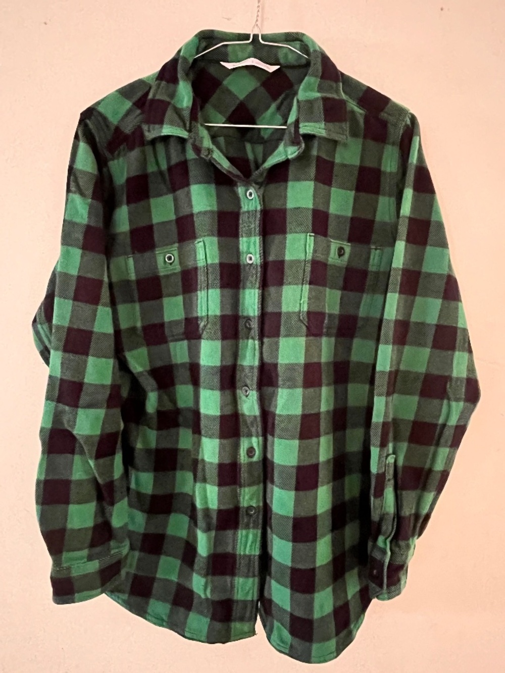 Woolrich Heavyweight Flannel Boyfriend Shirt, Women’s Large, Green/Black
